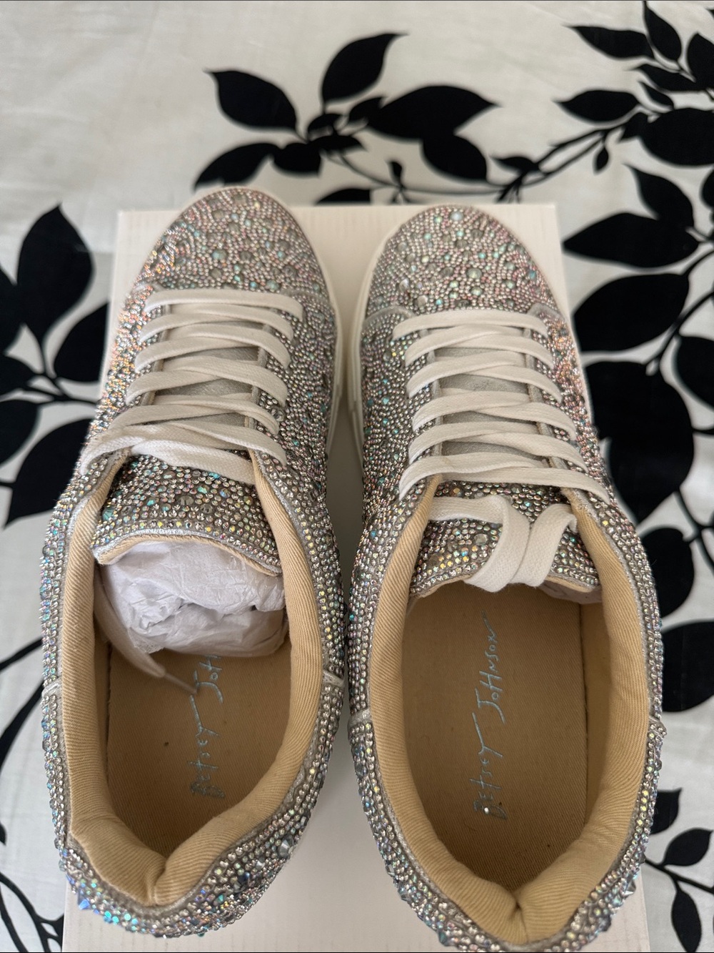 Betsey Johnson Crystal-Embellished Sneakers - White and Multi-Color Sparkle